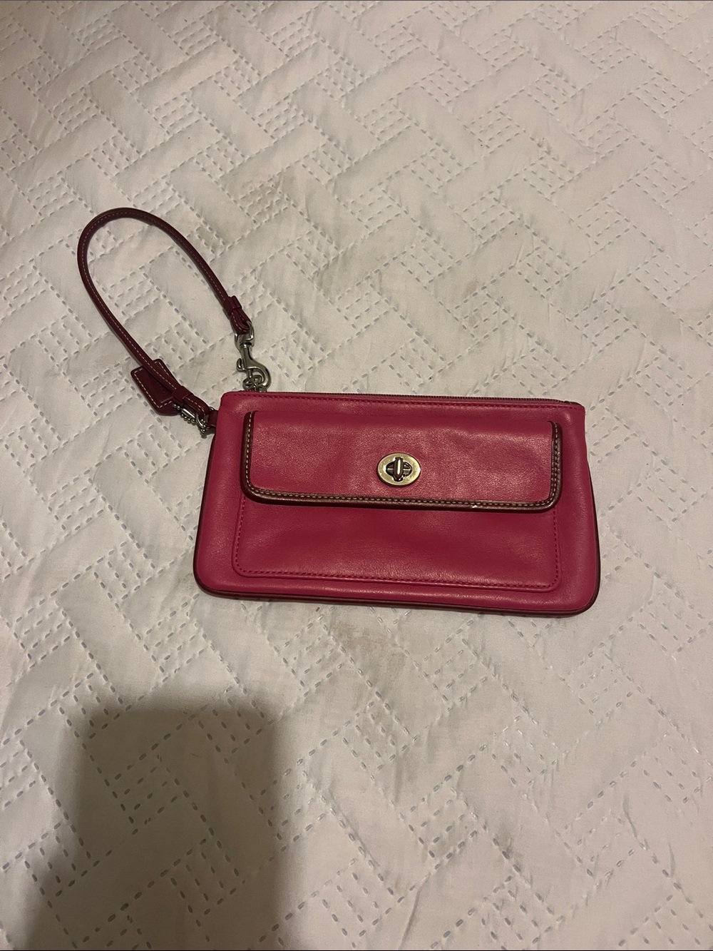 Women's Pink Leather Wristlet Clutch coach